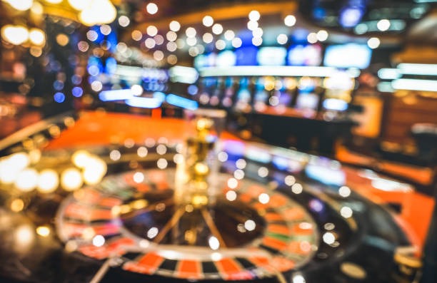 Live casino studio with multiple dealer tables